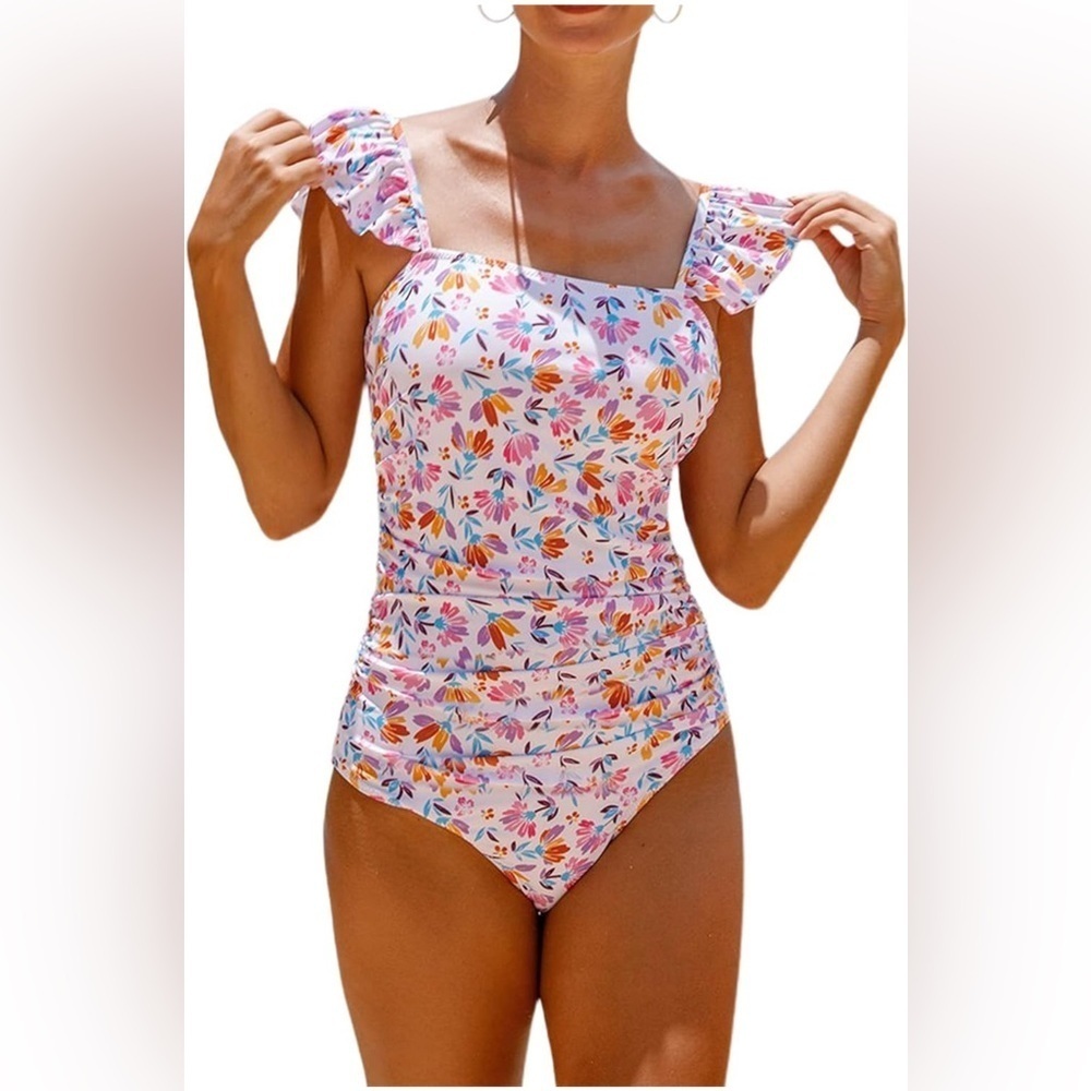 Hilinker Women's Ruffle Shoulder One Piece Bathing Suit